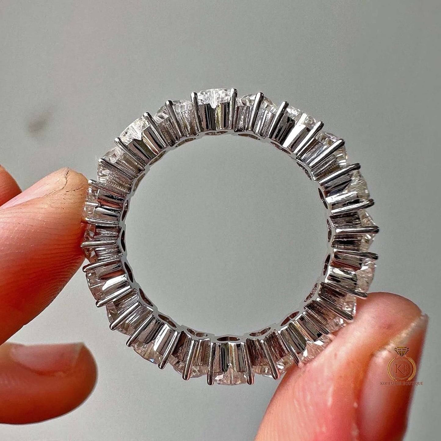 Heart Cut Moissanite Half\Full Eternity Wedding Band,Bridal stackable,Statement ring in White\Yellow\Rose Gold,Anniversary Gift