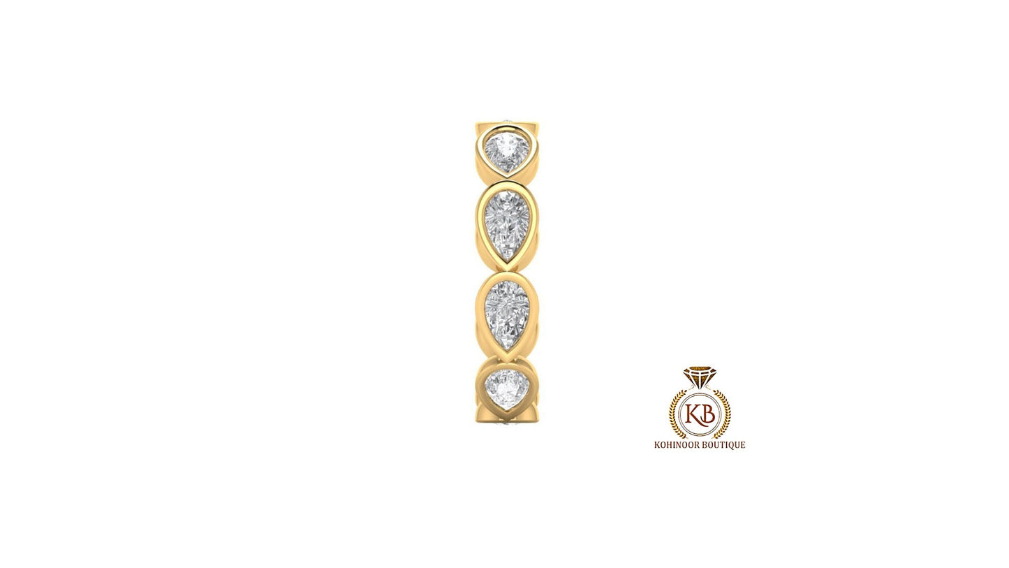 East west Bezel Set Pear Moissanite half\full eternity ring, Wedding Band, stackable minimalist ring in White\Yellow\Rose Gold