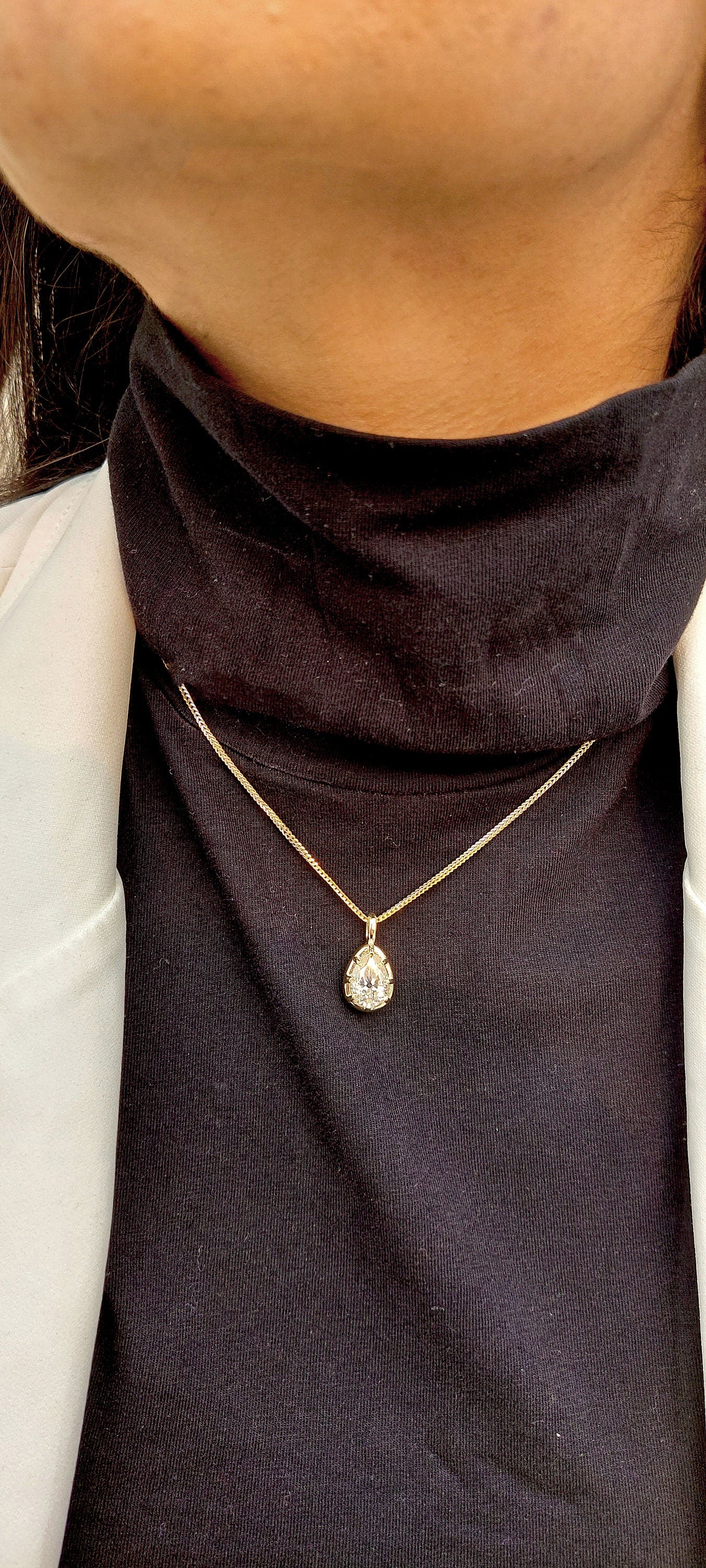 Old Mine Pear cut OMC, Antique Pear Georgian cut down set Solitaire Moissanite Pendant without chain, Pendant for women, gift for mother