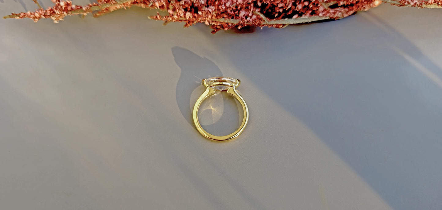 East West Bezel Set Marquise Moissanite Solitaire Engagement Ring, Rings for women, Low profile ring, statement art deco ring, ring for her.
