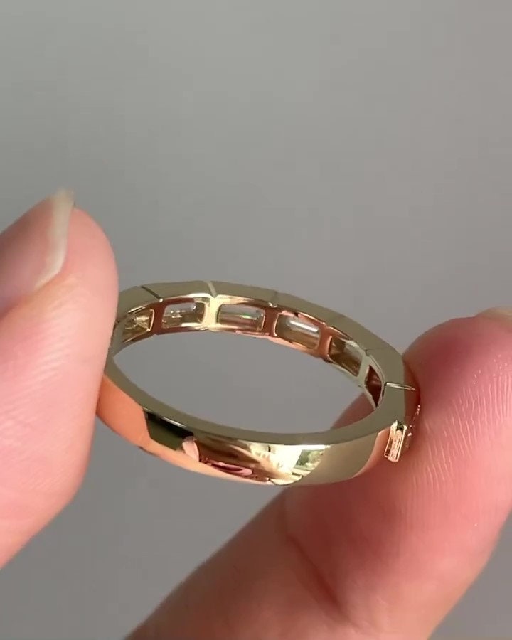 East West Baguette Bar set Moissanite Wedding Band, dainty Eternity Ring, stackable minimalist ring