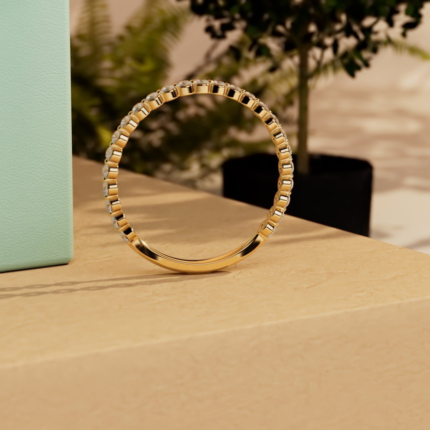 Floating Moissanite wedding band, Half\Full eternity Distance wedding ring, Bubble stackable minimalist dainty ring, Wedding band