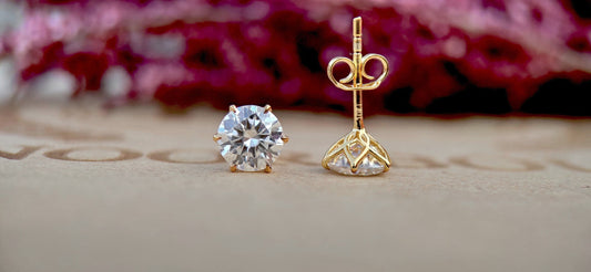Tulip prongs Round Cut Moissanite Stud Earrings, Screw Back Earrings, Anniversary Gift for wife, available in all size and shapes.