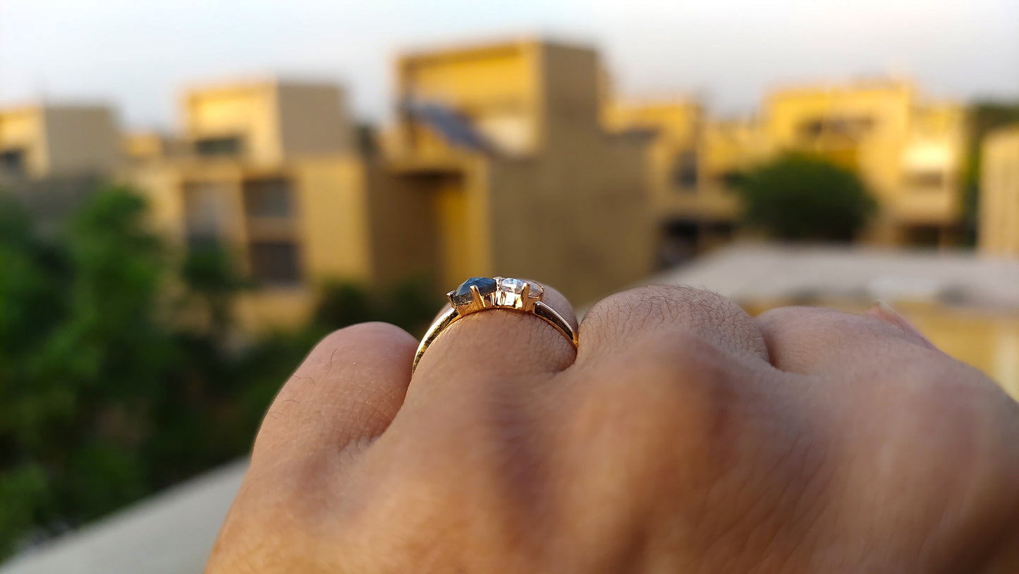 Toi et Moi Salt and Pepper with Moissanite with Pear diamond two stone Engagement ring,Can be ized in any shape & size,Celebrity 2022 trend