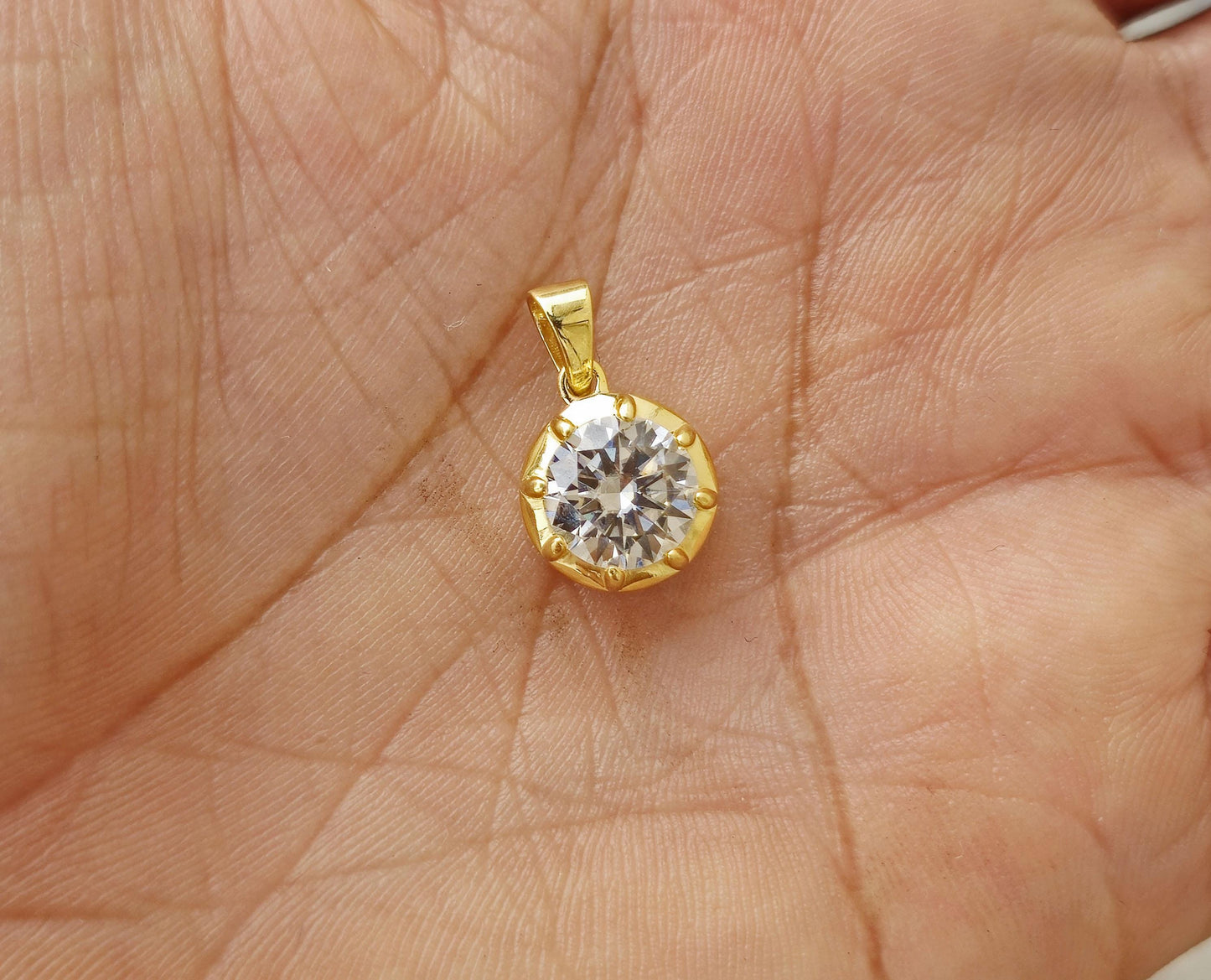 Round Cut Moissanite diamond Pendant, Collet set Georgian cut down Button back set Pendant without chain, pendant for women, gift for women