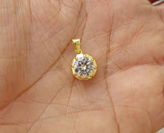 Round Cut Moissanite diamond Pendant, Collet set Georgian cut down Button back set Pendant without chain, pendant for women, gift for women