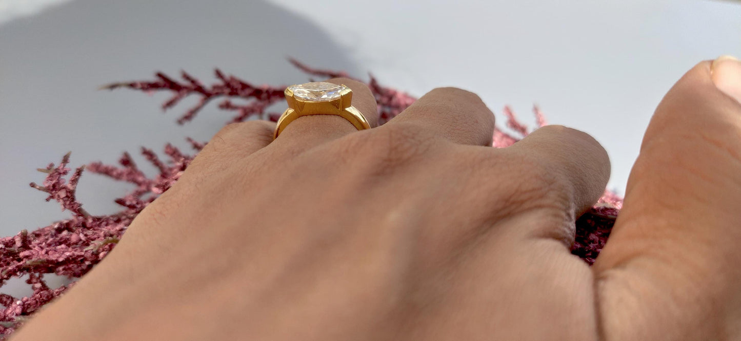 Marquise moissanite half bezel low profile set ring, ring for her, ring for women, gift for women