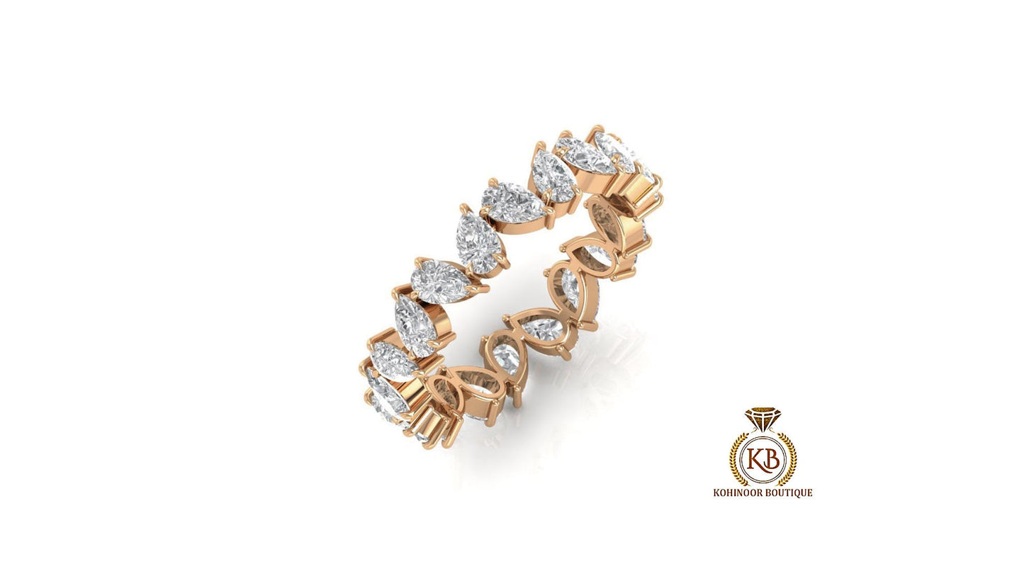 Pear Cut Moissanite half\full eternity wedding band, Bridal stackable, minimalist ring, Anniversary Ring in White\Yellow\Rose Gold