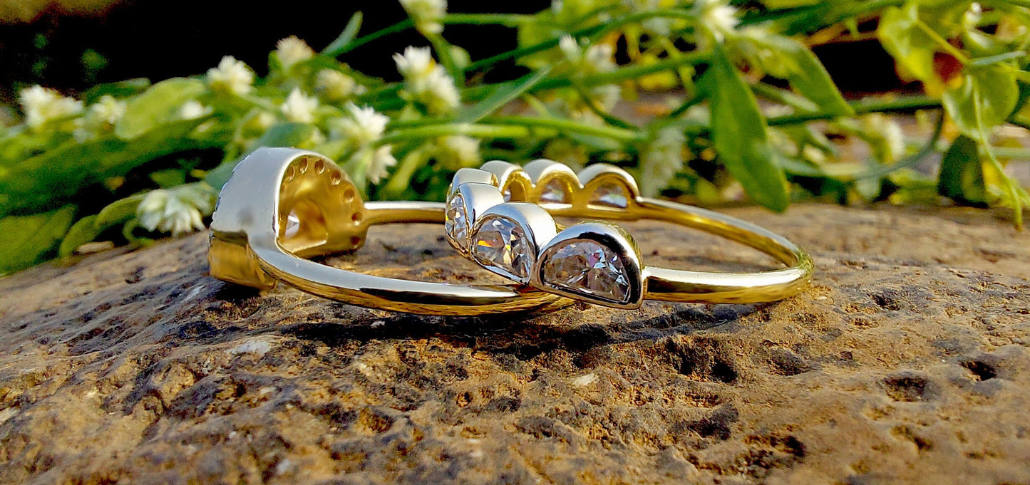 Half Moon Moissanite halo Engagement ring with Half moon Wedding band,Modern Bridal Ring Set,Ring for her,Gift for women,Half moon lace band