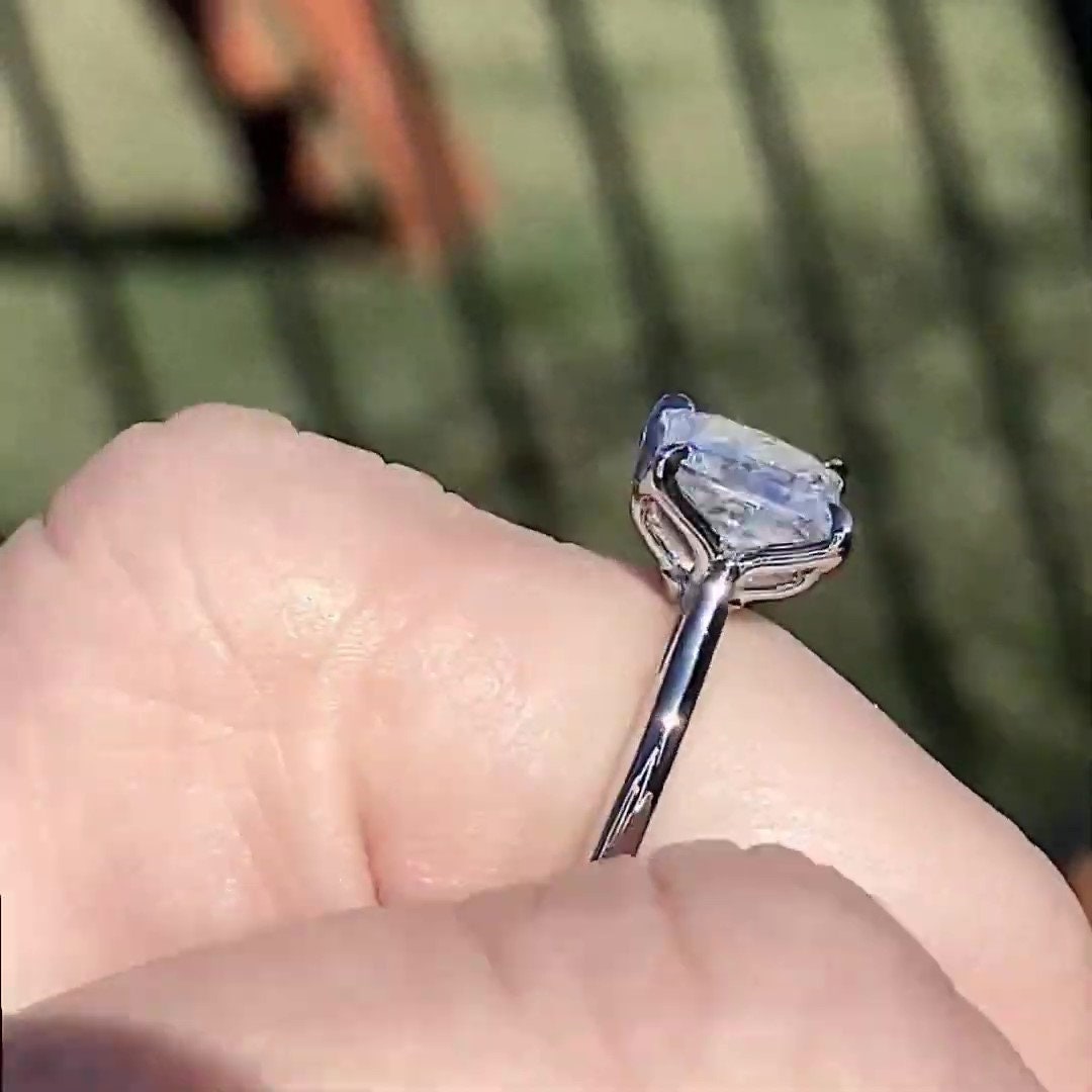 Tulip Lotus Prong Princess cut SGL certified Lab grown Solitaire Engagement Ring, flower basket  Promise\proposal Ring.