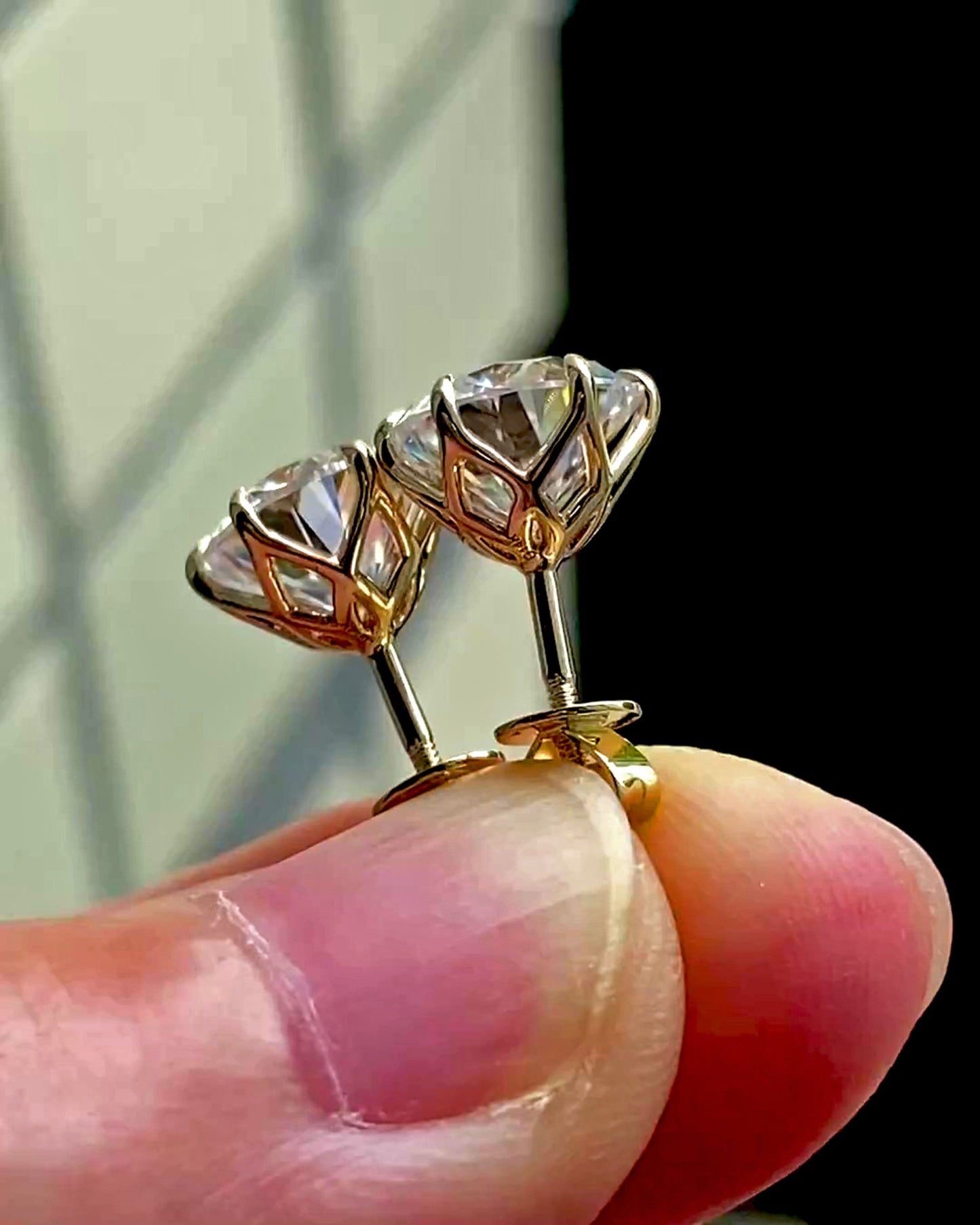 Tulip prongs Round Cut Moissanite Stud Earrings, Screw Back Earrings, Anniversary Gift for wife, available in all size and shapes.