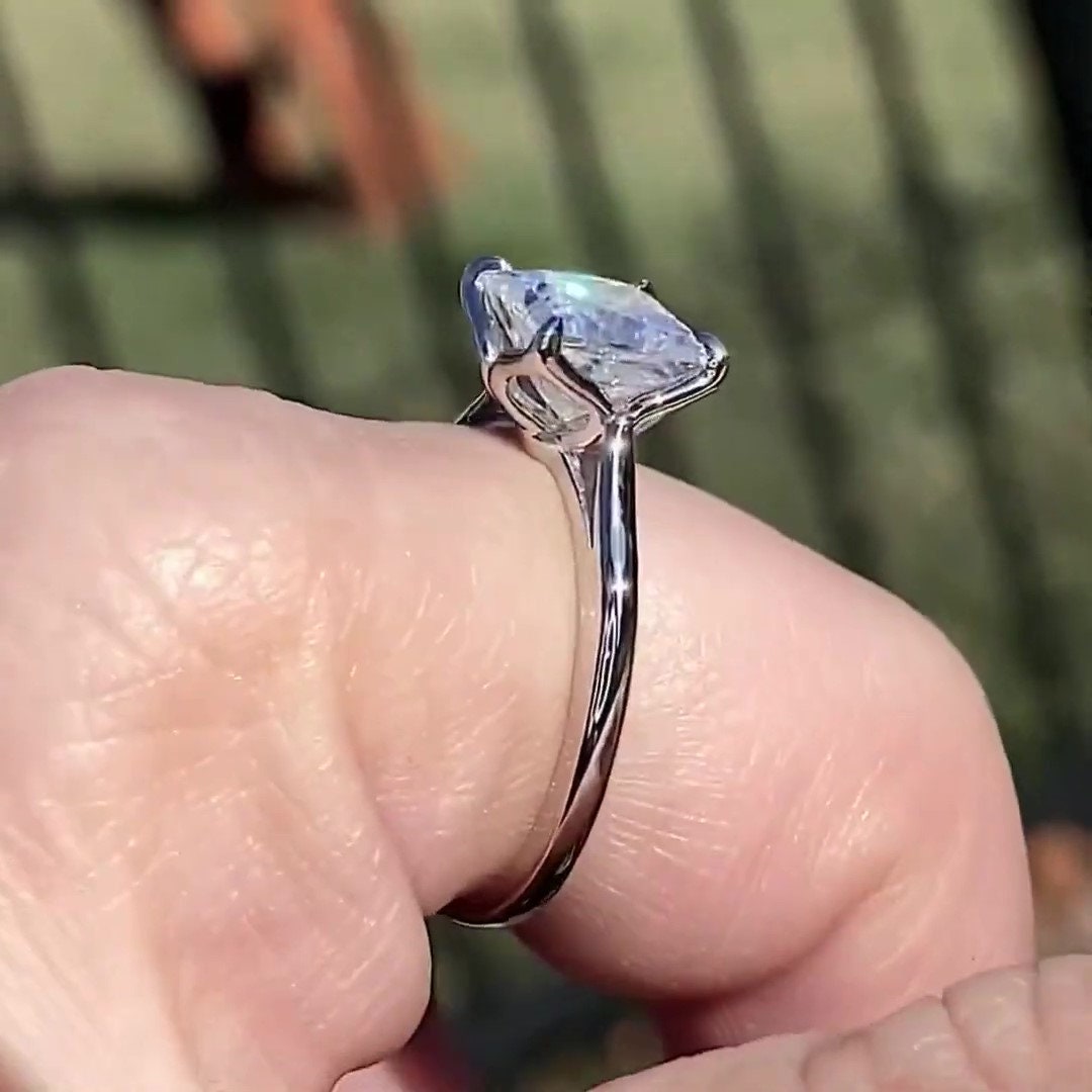 Tulip Lotus Prong Princess cut SGL certified Lab grown Solitaire Engagement Ring, flower basket  Promise\proposal Ring.