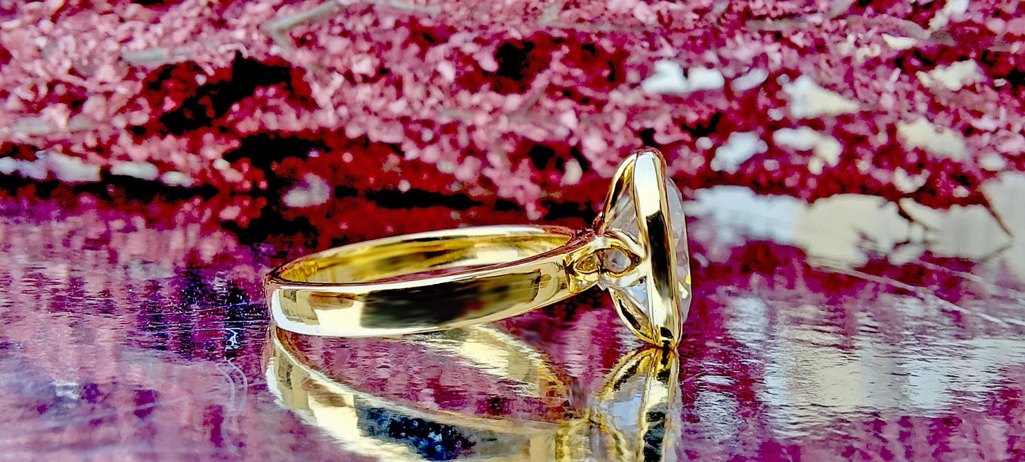 Tulip Lotus Basket Oval Bezel Moissanite Solitaire Engagement Ring, flower basket  Promise\proposal Ring.