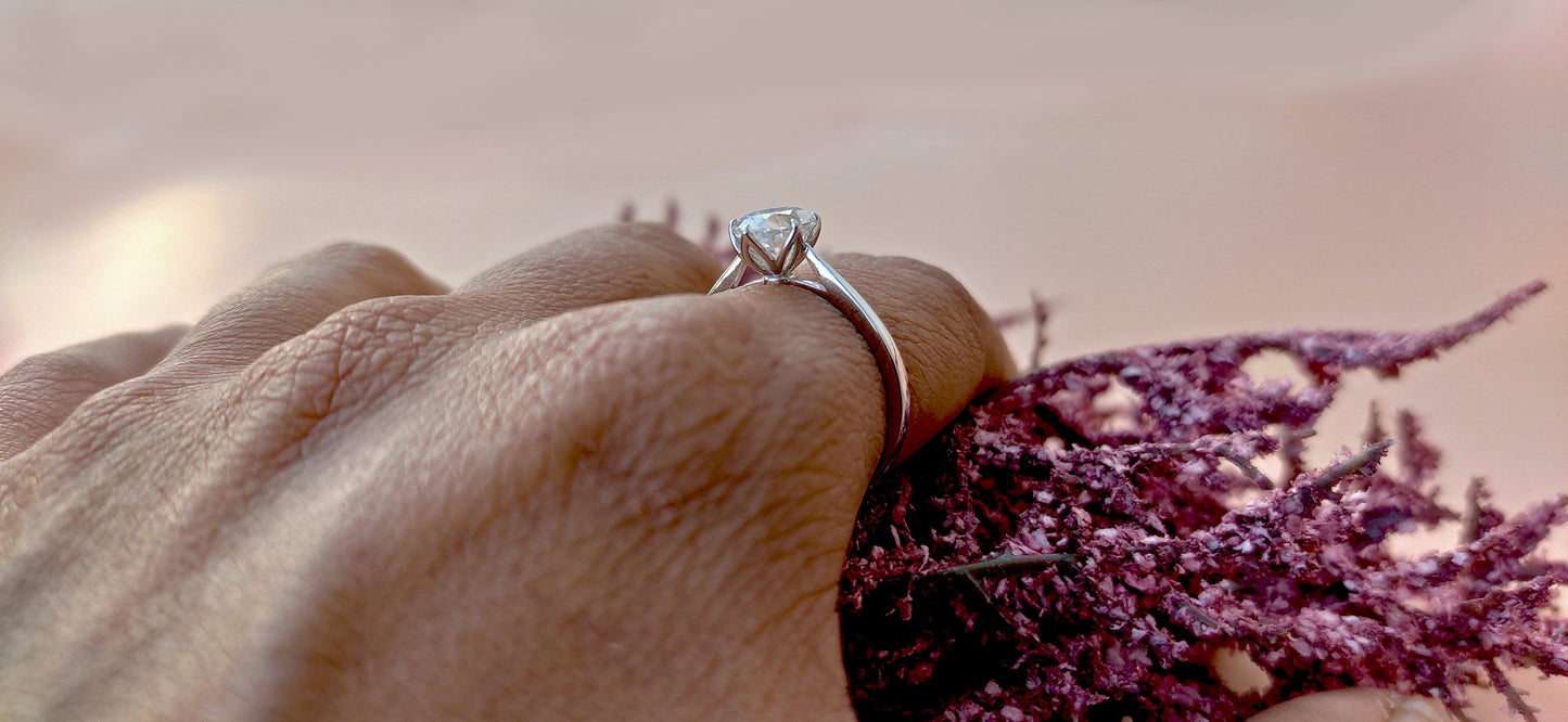 Tulip Lotus Prong Oval Moissanite Solitaire Engagement Ring, flower basket ring, petal prong ring, tulip prong ring, petit oval ring.