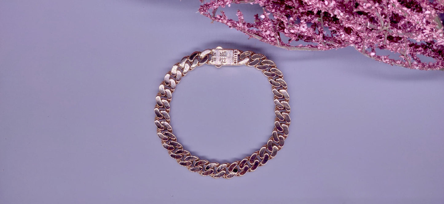 10 mm hollow Cuban link bracelet for men in 14k rose gold , with moissanite in lock, bracelet for him, for men, gift for son brother .