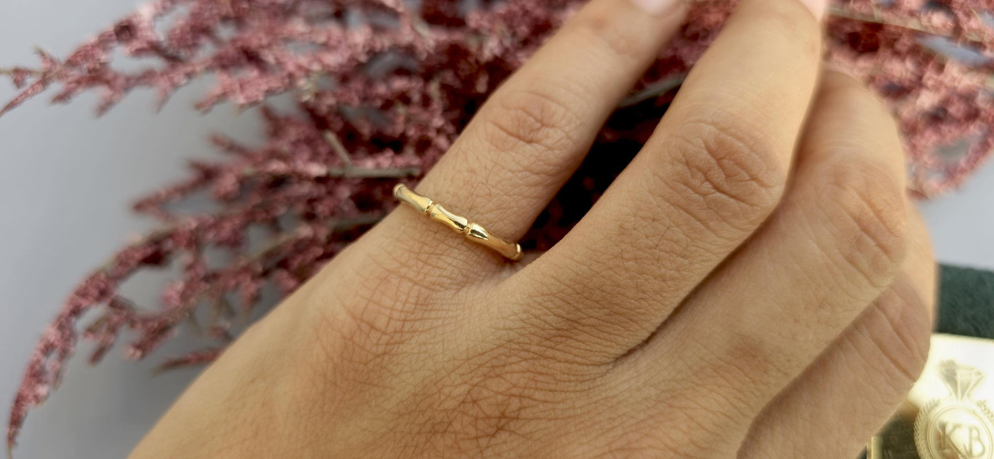 Bamboo wedding band, stackable band for women, gift for women, silver, solid gold band for women, ring for her, delicate dainty band