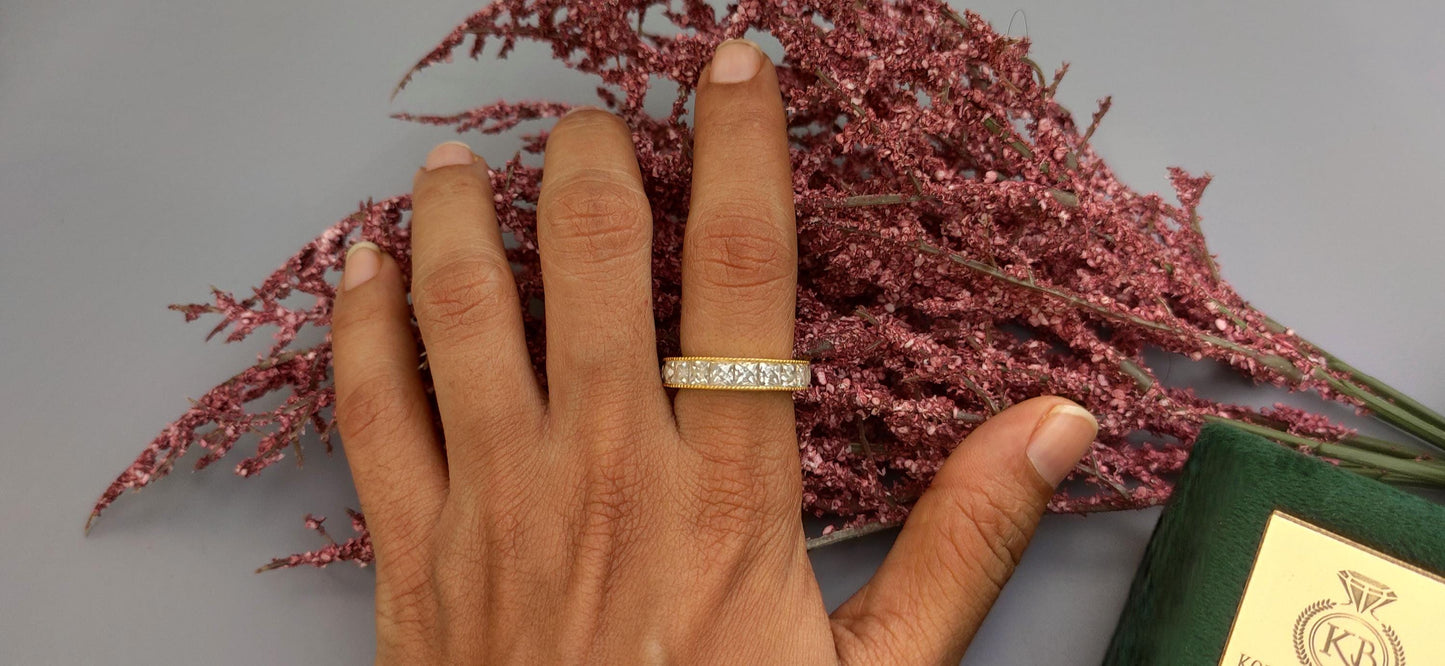 Vintage France\ French cut Moissanite Eternity ring,wedding band, stackable ring,Princess carre cut Half\Full eternity band,Anniversary gift