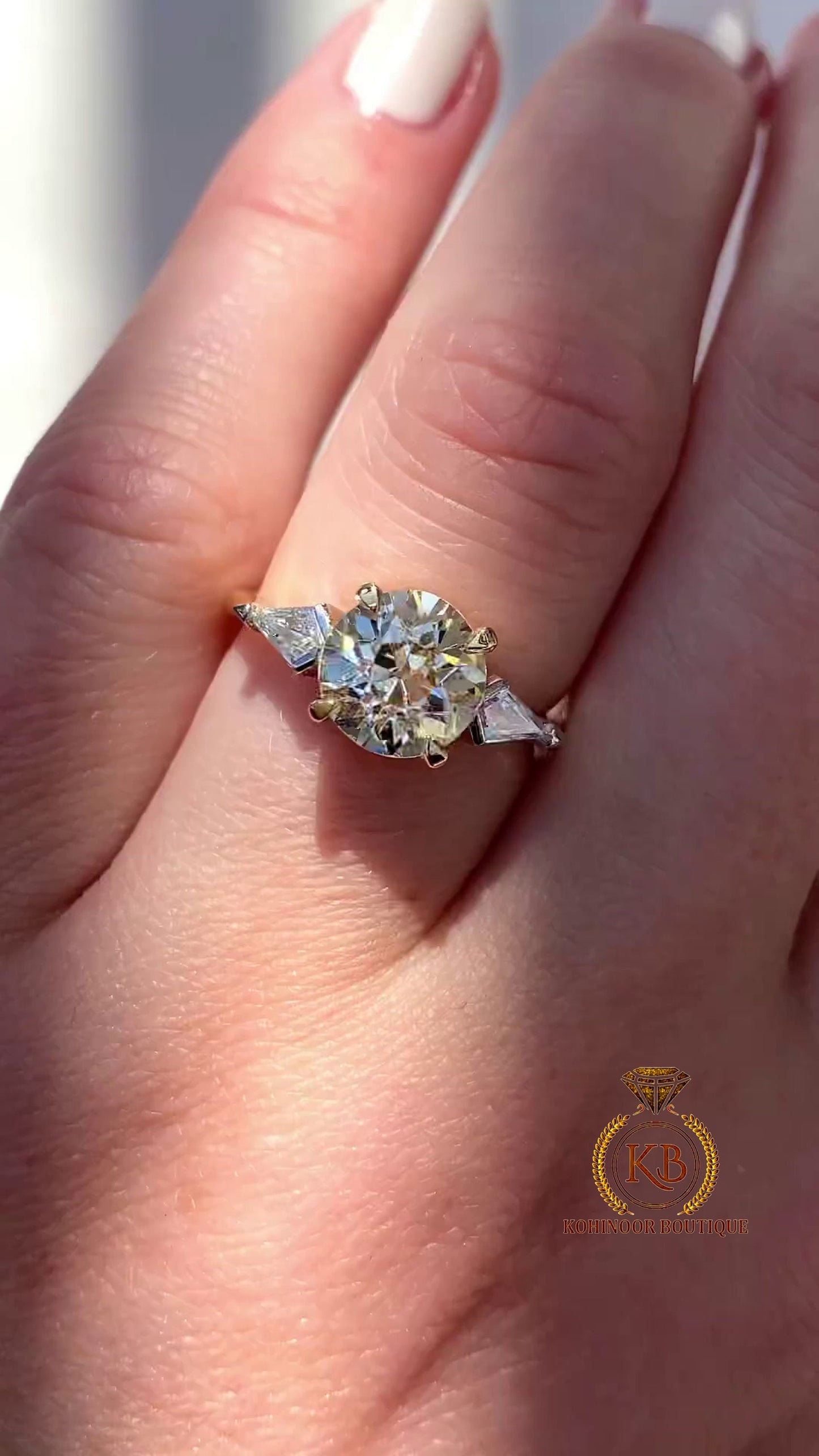 Old mine cut OMC & Shield\Kite Cut 3 Stone Moissanite Engagement Ring, Ring for her, Bridal ring, Gift for wife