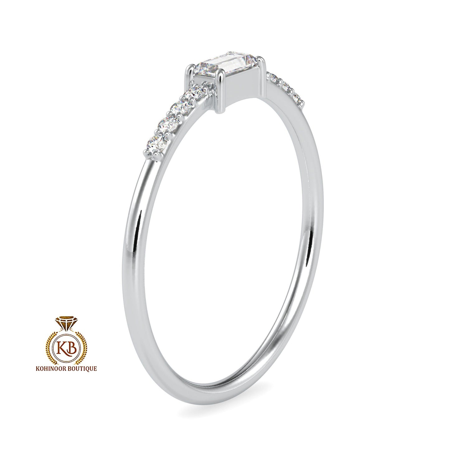Baguette moissanite ring, delicate wedding band, dainty anniversary gift, ring for her, ring for mother, ring for proposal