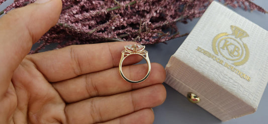 Tulip basket set Marquise moissanite 3 stone ring engagement ring, Ring for her, travel ring, ring for women