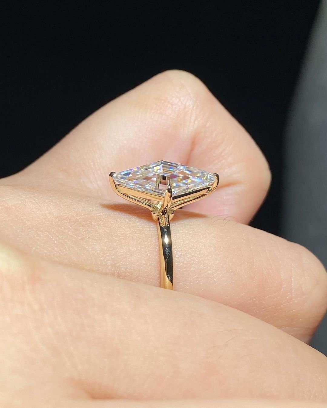 Step Cut Lozenge Cut moissanite Solitaire Engagement Ring, Gift for her, Rings for women, Promise ring, Proposal Ring