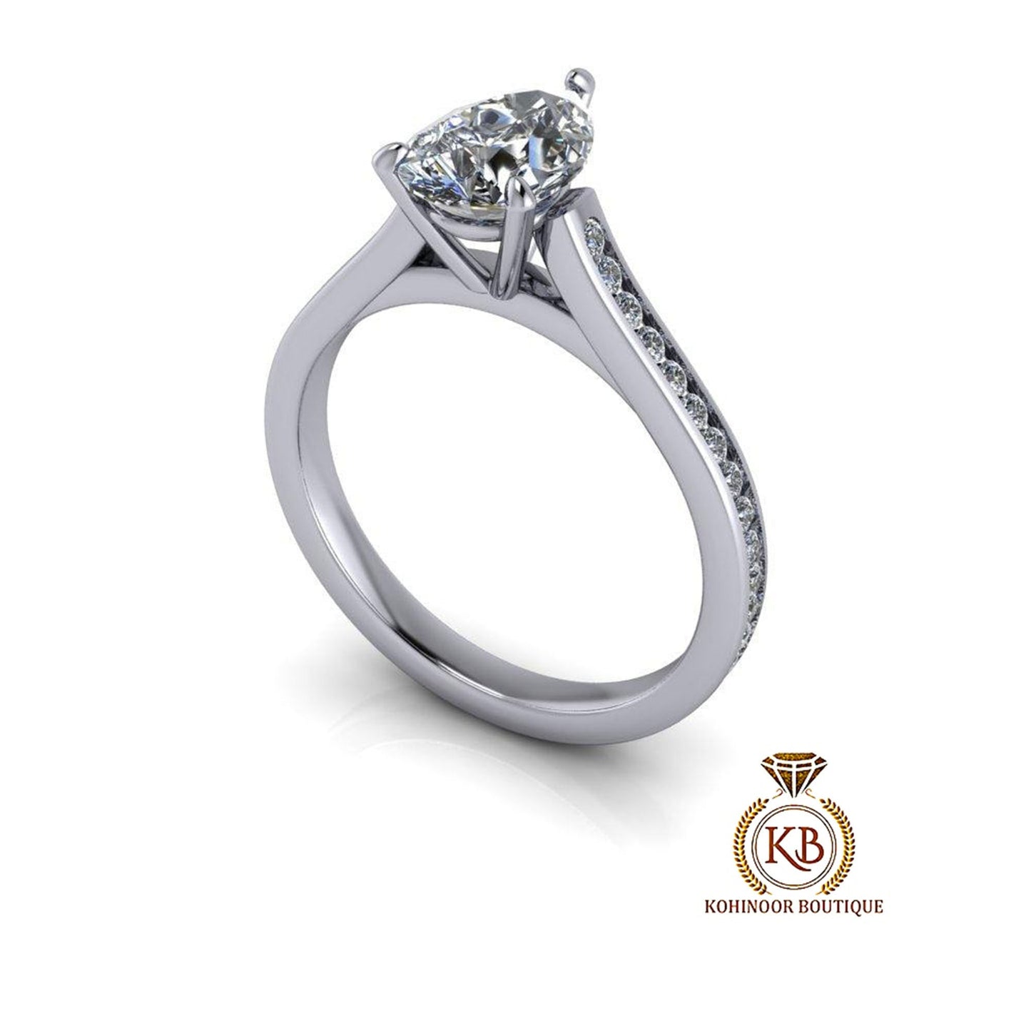 Pear cut moissanite Cathedral Trellis set with side pave Engagement Ring, ring for women, ring for her, gift for her