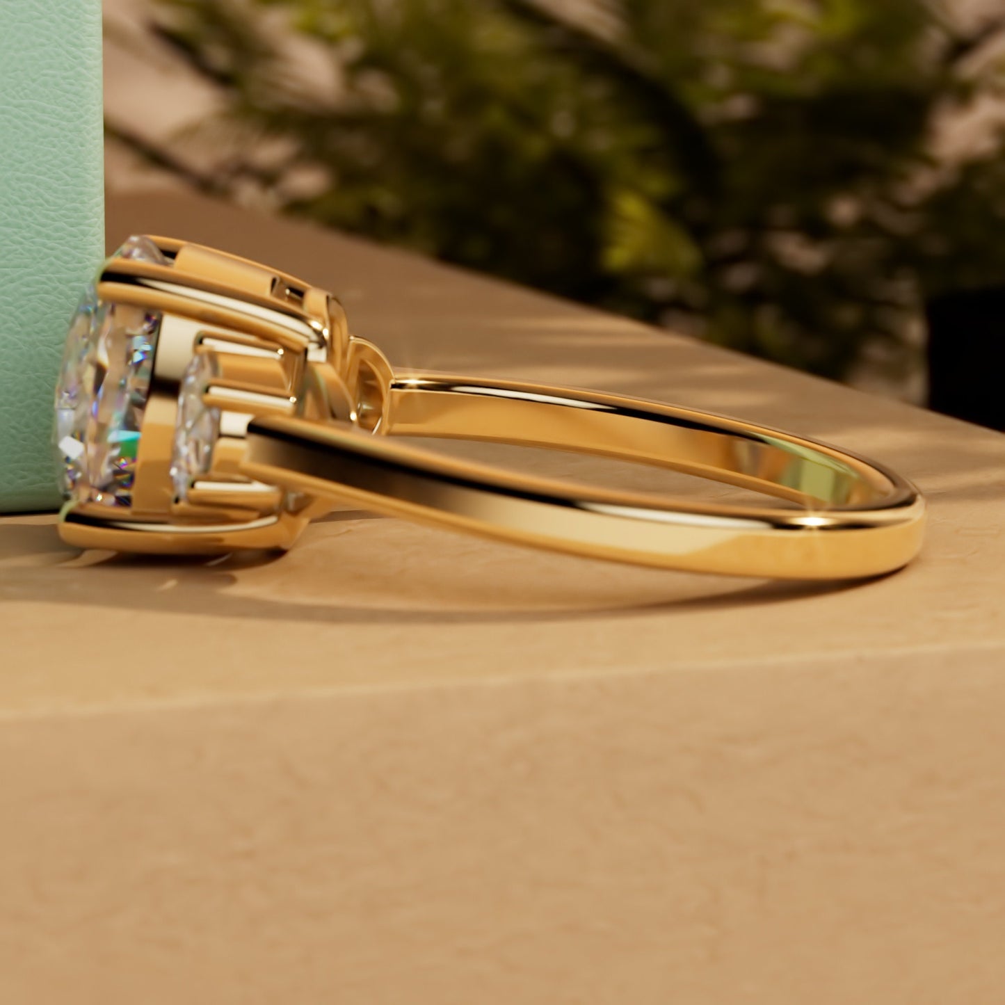 Old mine cut Elongated cushion and Half moon cut 3 stone Moissanite Engagement Ring Wedding anniversary gift for wife