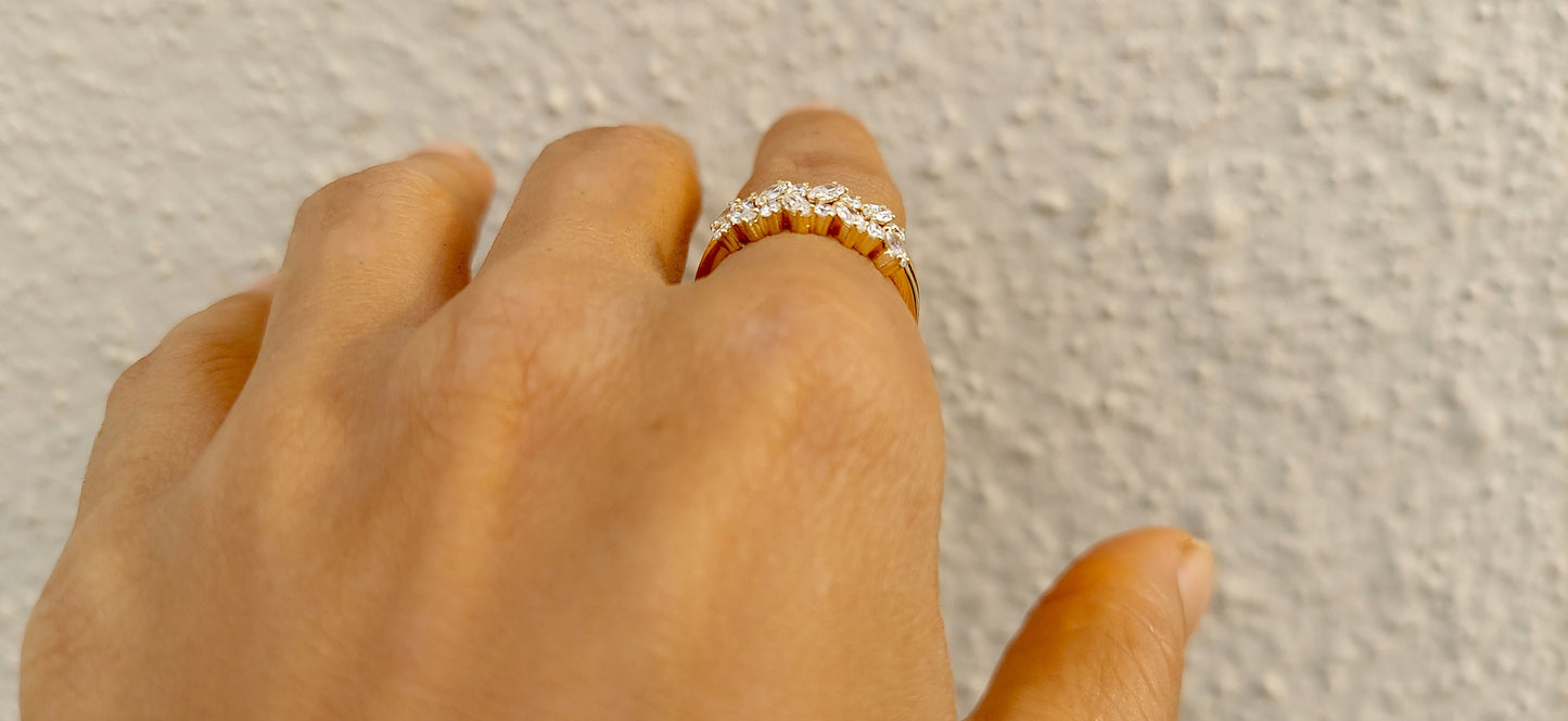 Marquise and Round Moissanite half\full eternity wedding band, Bridal stackable, minimalist , Low profile, flush set band, Ring for women