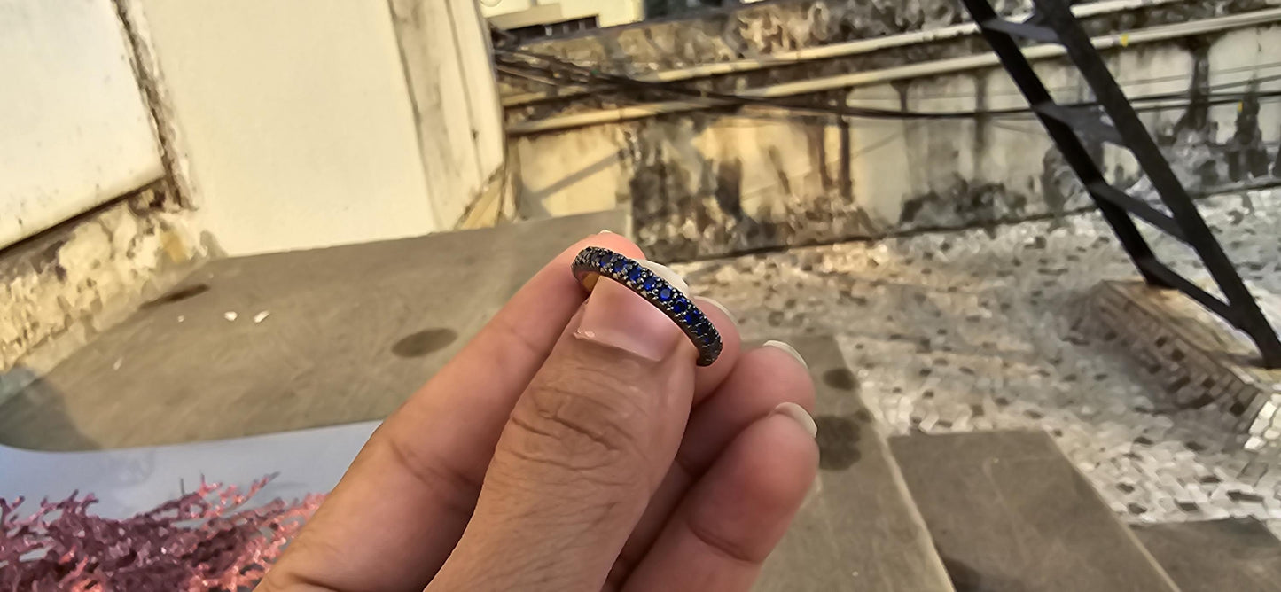 Lab grown Blue Sapphire Georgian Cut-Down Blackened Gold eternity band, also available in half eternity, wedding band for women