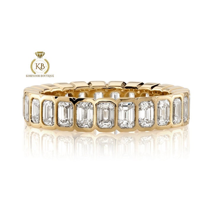 Bezel set Emerald Cut Moissanite Eternity Ring, Half\Full Eternity Ring, Stackable wedding band in 18k\14k\10k White\Yellow\Rose Gold