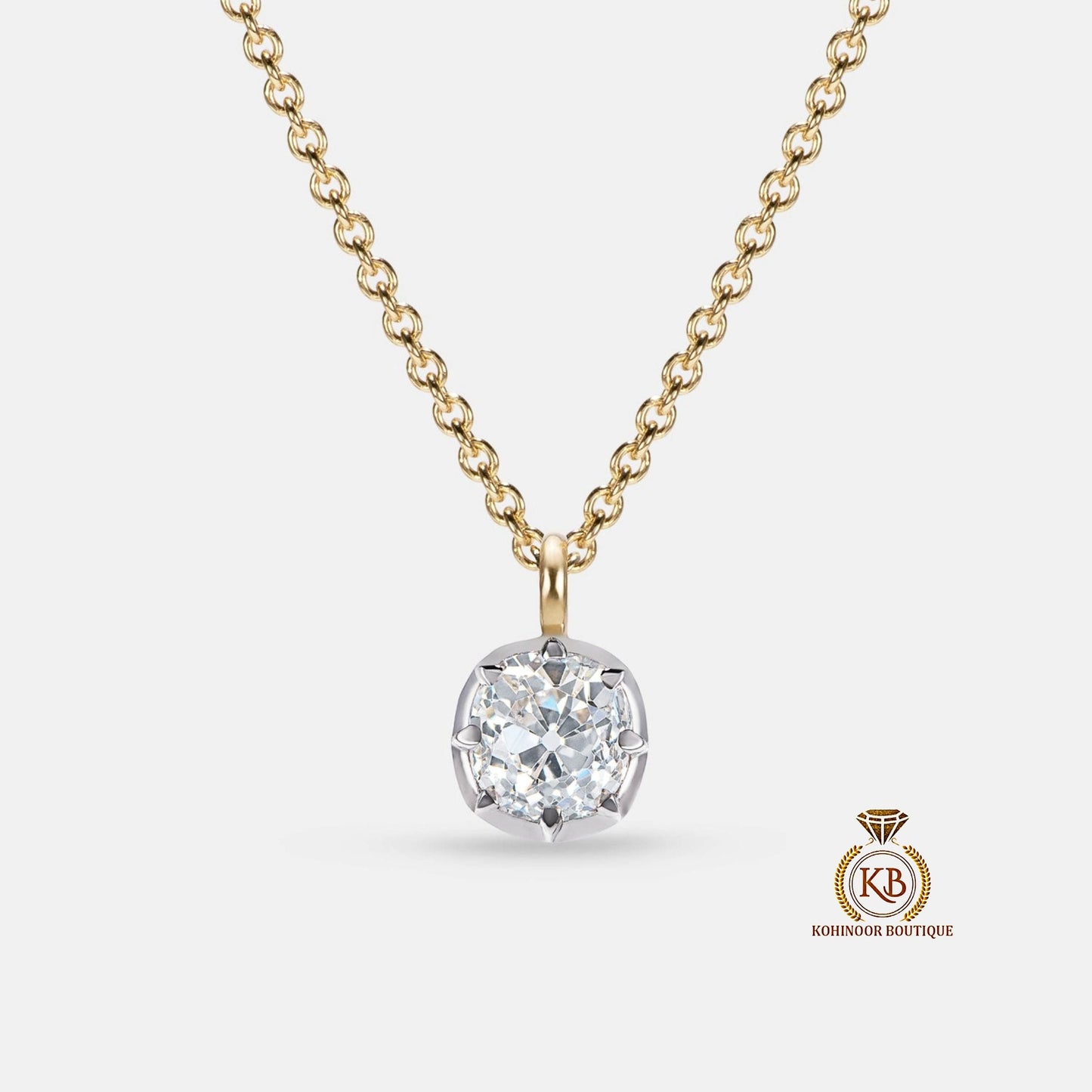 Old Mine Cut Cushion OMC Georgian Cut Down Button Back Set Moissanite Pendant, Vintage Antique Pendant ,Wedding Pendant, without chain