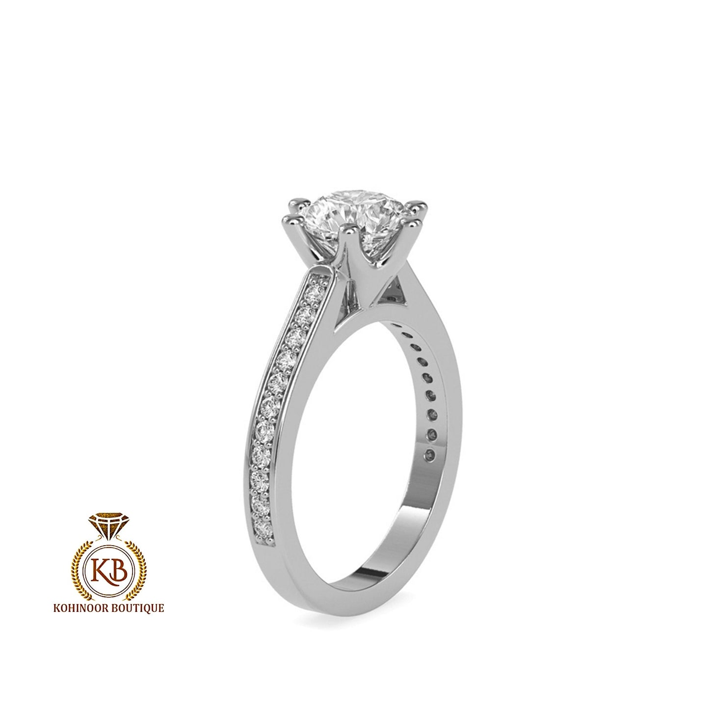 Round cut  Classic Cathedral set Moissanite with side pave Solitaire Engagement ring, Proposal Promise Ring in White\Yellow\Rose Gold