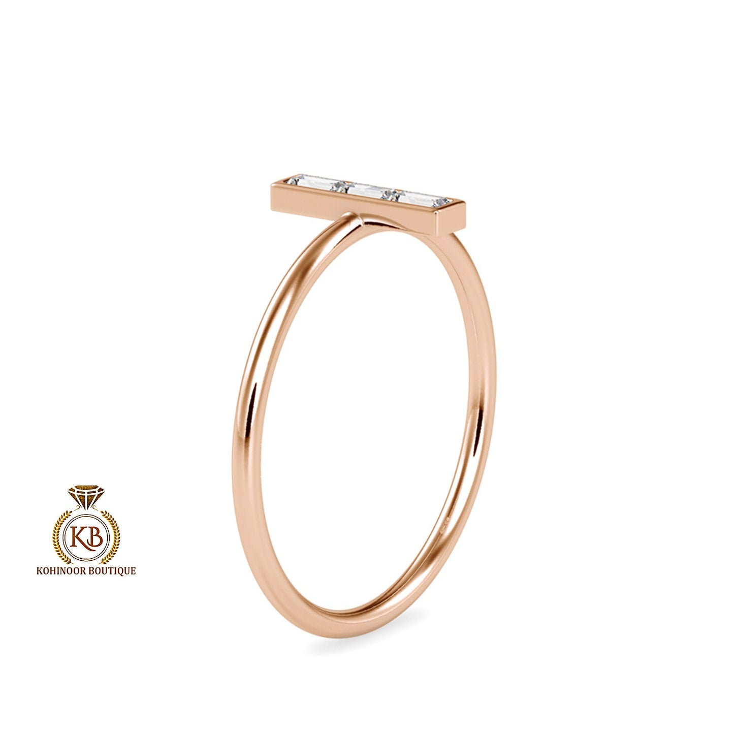 Baguette Moissanite 3 stone engagement, Chic statement ring, minimalist daily wear right hand ring, boho stackable ring