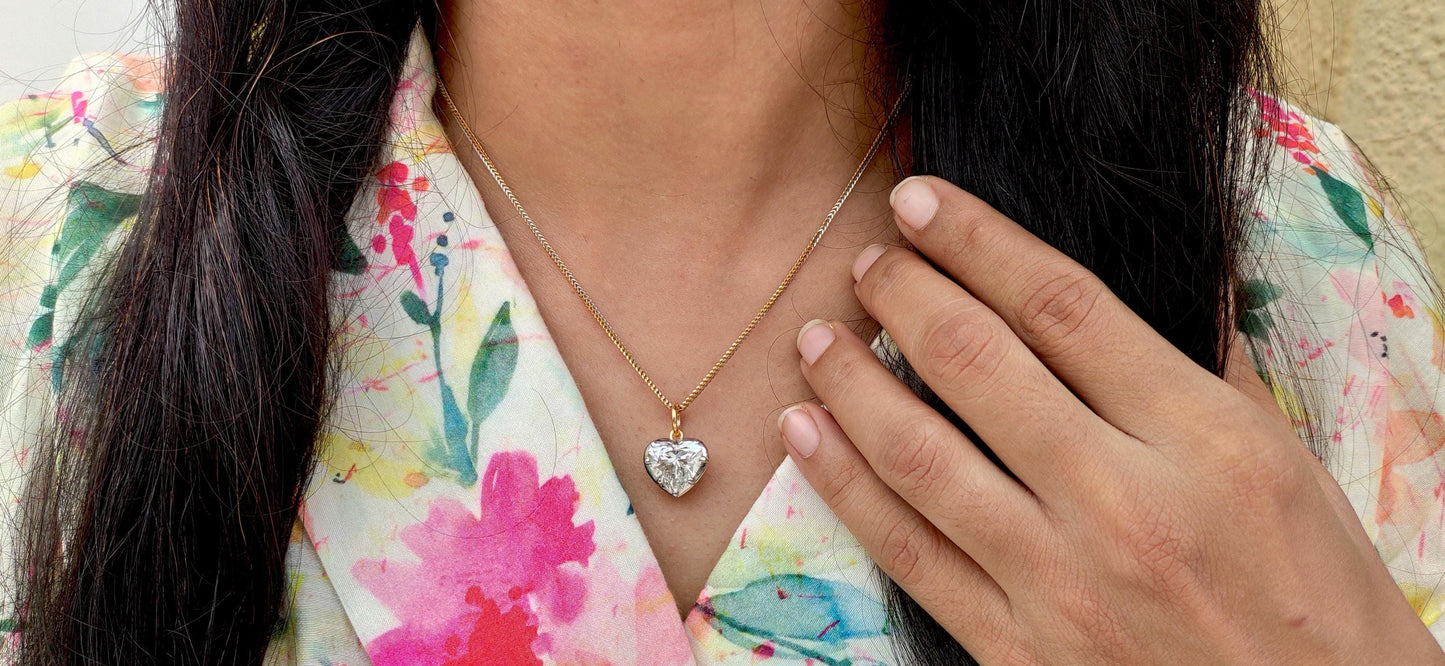 Heart Cut Moissanite Collet set Georgian cut down button back set Pendant without chain