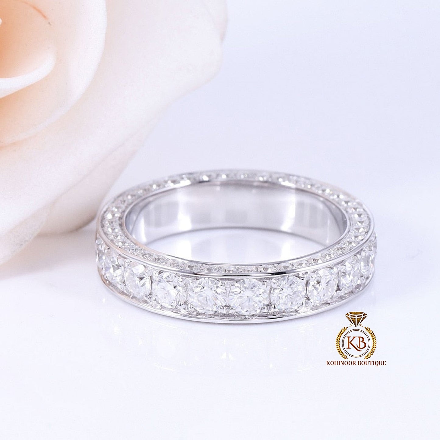 Moissanite eternity band wedding band stacking minimalist bohemian ring, boho ring enhancer, with 18k\14k\10k White\Yellow\Rose Gold