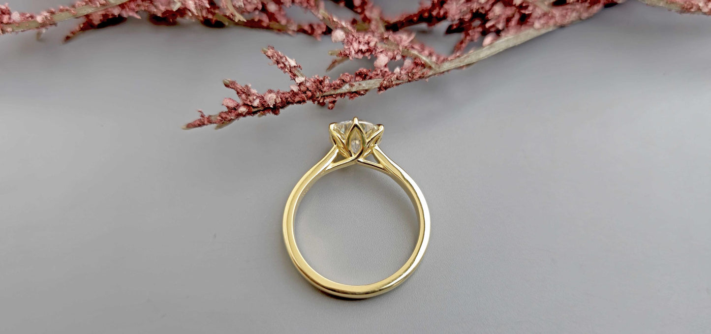 Tulip Lotus Prong Round Moissanite Solitaire Engagement Ring, flower basket  Promise\proposal Ring.
