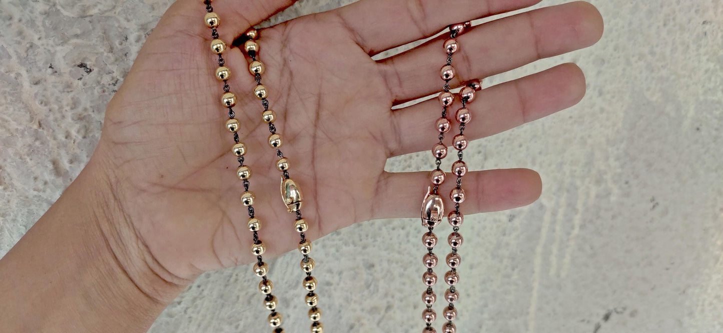 4.5 mm Ball n Chain Necklace with blackened gold links, Vintage Edwardian Antique necklace, Anniversary Gift, necklace for women