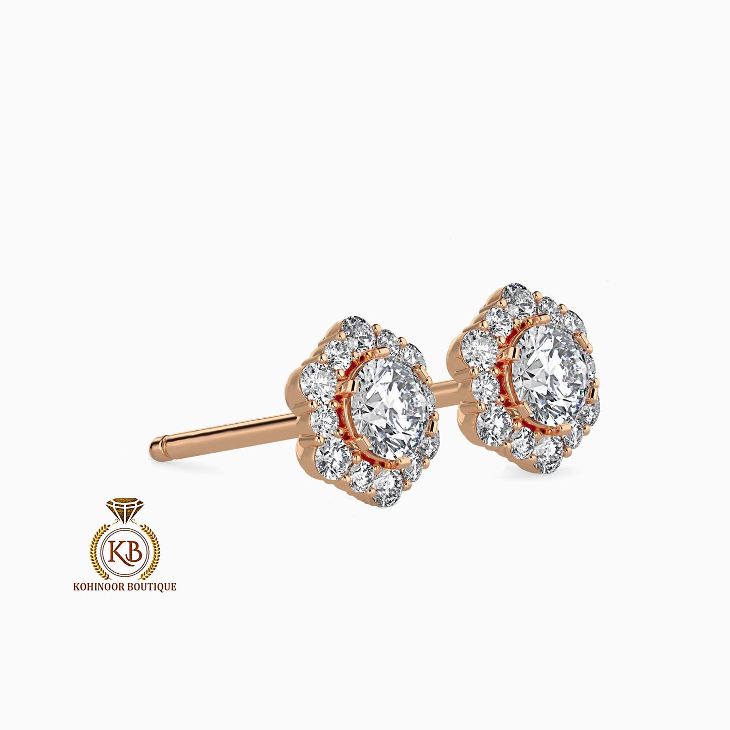 Moissanite Earrings, Halo Moissanite Stud Earrings, Round Moissanite Earrings, Gold Moissanite Earrings, Customized Earrings