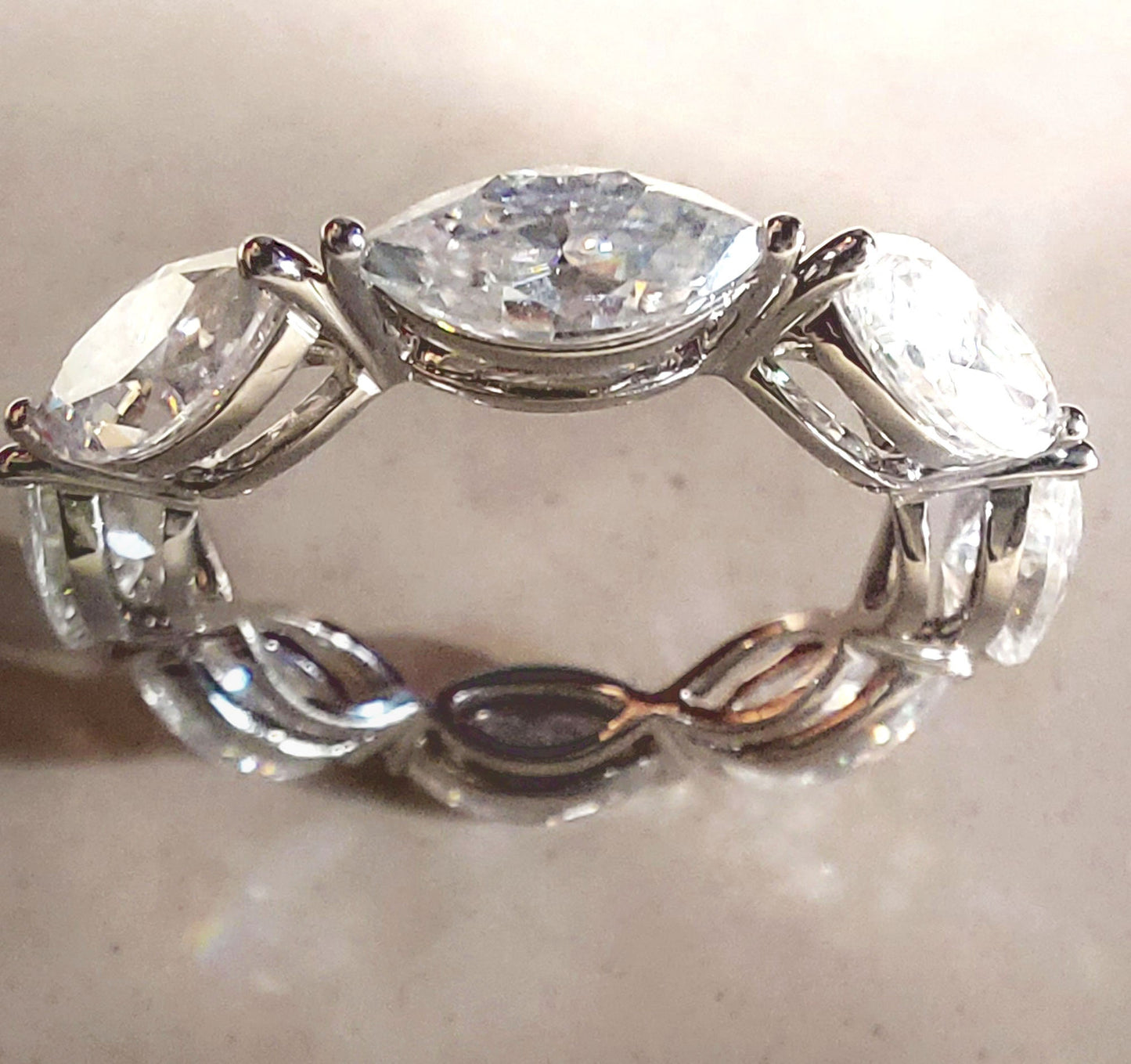 East West Set Marquise Moissanite half\full eternity wedding band, Bridal stackable, Anniversary gift for wife