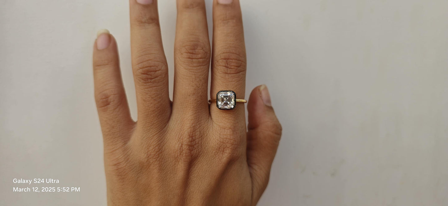 Asscher cut moissanite Button Back Georgian Cut Down Set blackened gold Solitaire Engagement ring, Ring for women, ring for her