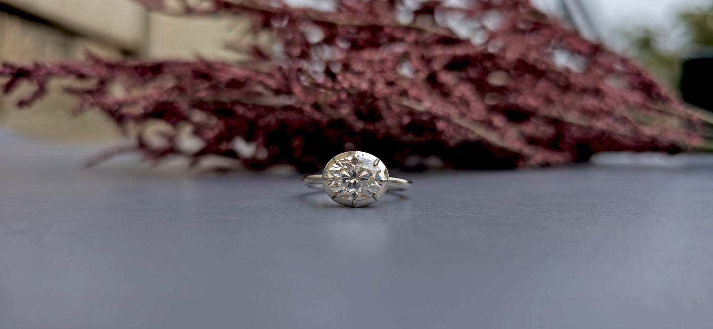 East west set Oval Moissanite Button Back Georgian Cut Down Set Solitaire Engagement ring, ring for women, Ring for her.