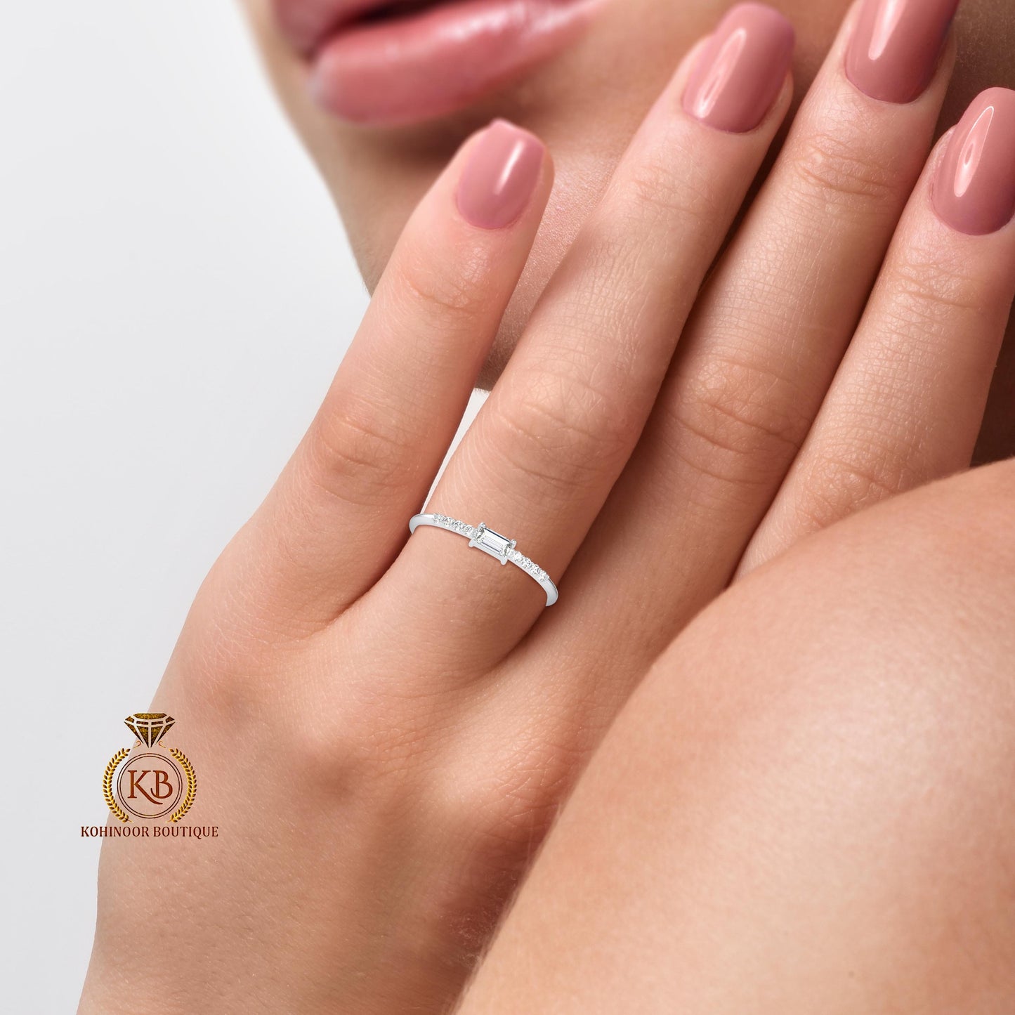 Baguette moissanite ring, delicate wedding band, dainty anniversary gift, ring for her, ring for mother, ring for proposal