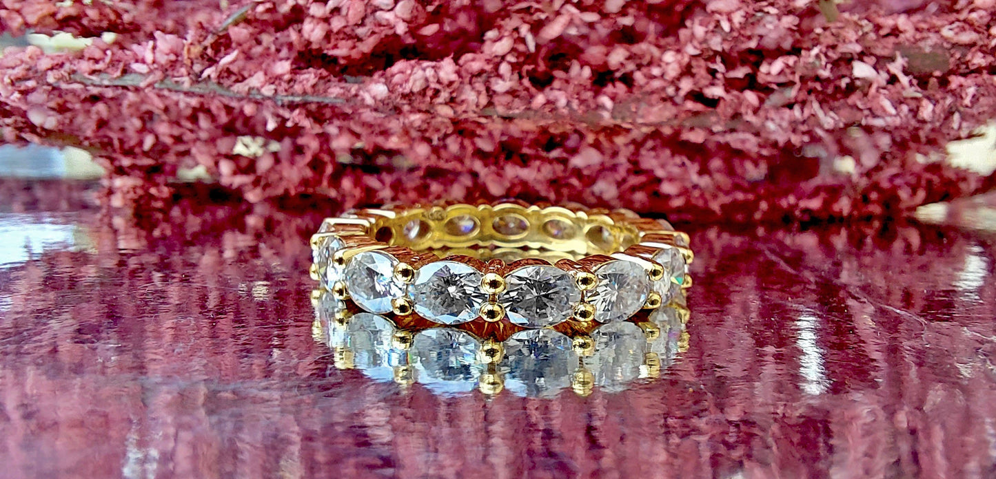 East West Oval Cut Colorless Moissanite Wedding band, Full\Half Eternity Ring, Stackable Ring in 18k\14k\10k White\Yellow\Rose Gold