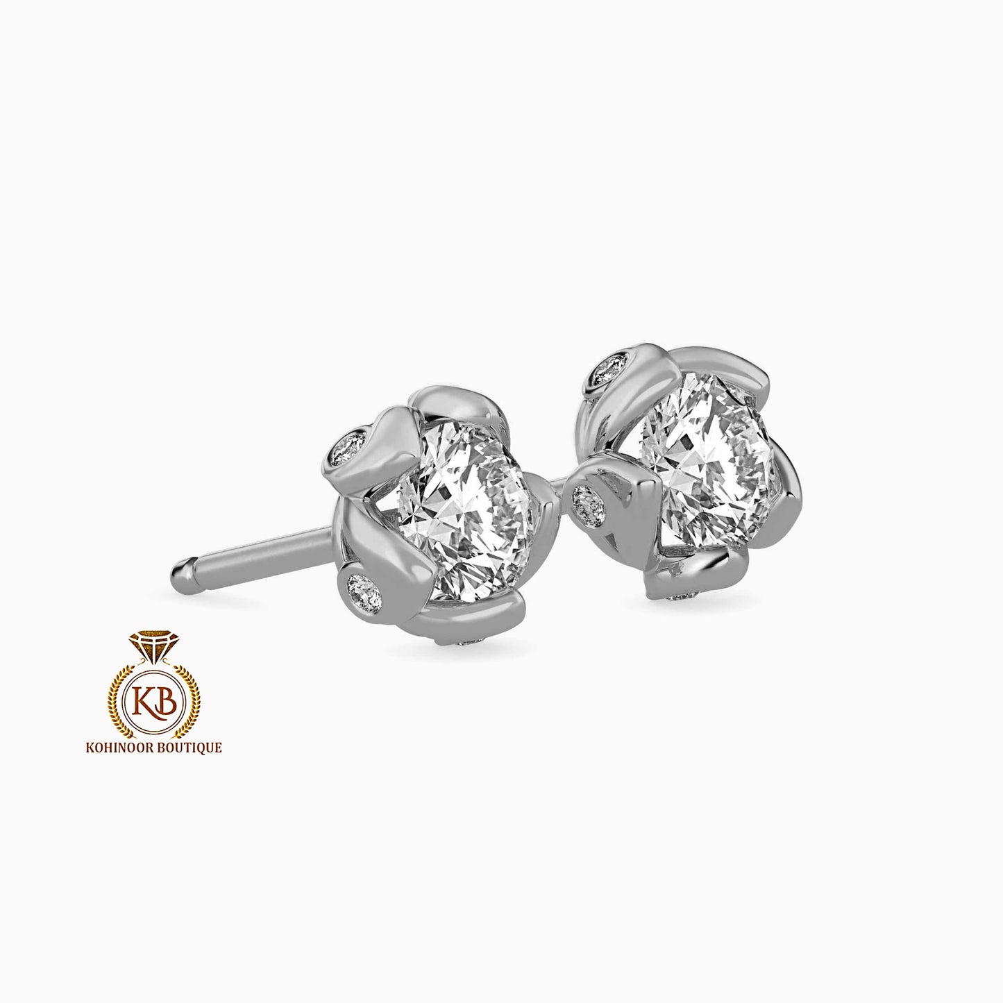 Victorian Round Cut Moissanite floral Stud Earrings, Push Back Earrings, Anniversary Gift for wife , birthday gift for girls, sister