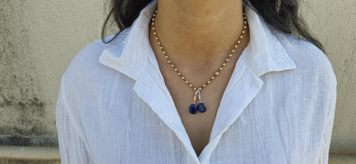 Elongated Cushion Cut Lab Blue Sapphire Pendant, Collet set Georgian cut down set Pendant without chain, Wedding Pendant