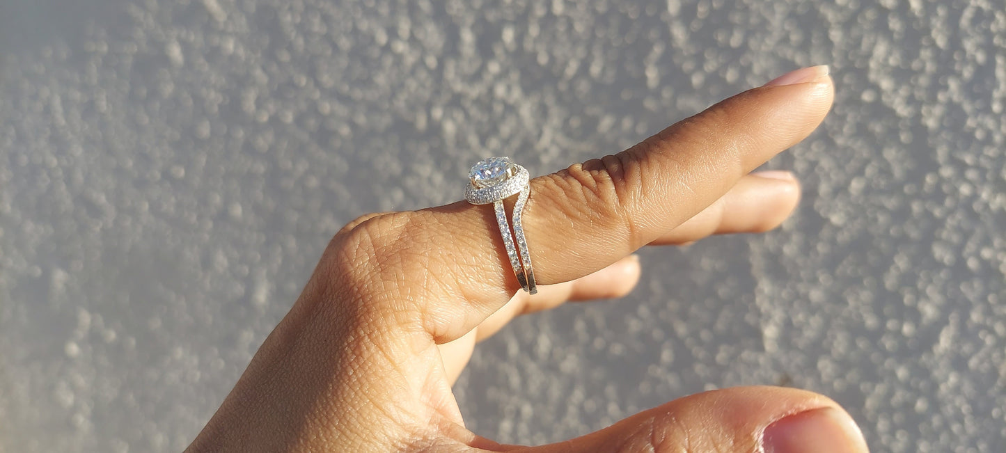 Round Moissanite Halo Insert Wedding bridal Set solitaire Engagement\Bridal\propose\anniversary Ring with 18k\14k\10k White\Yellow\Rose Gold