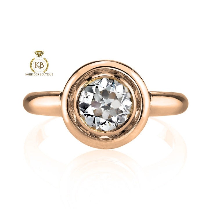 Old European Cut OEC Bezel Set Moissanite Solitaire Engagement Ring, Promise\Propose\Anniversary Ring 18k\14k\10k White\Yellow\Rose Gold