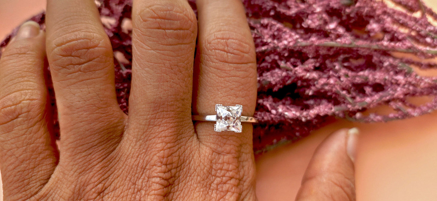 French cut Moissanite Solitaire Engagement ring, vintage moissanite ring, ring for women, ring for her, art deco ring