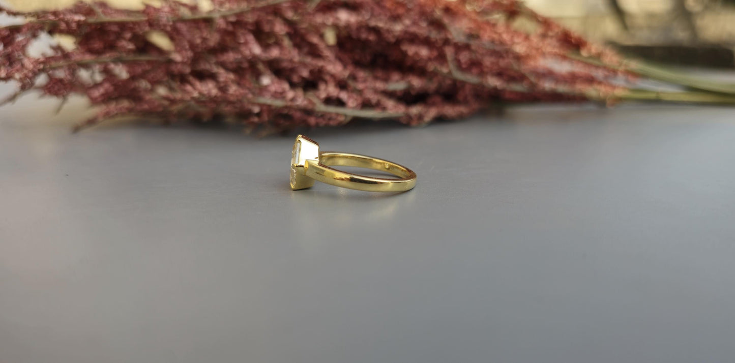 One of a kind Elongated Hexagon shaped Bezel set with Lab grown daimond Solitaire Engagement ring, ring for women, proposal ring