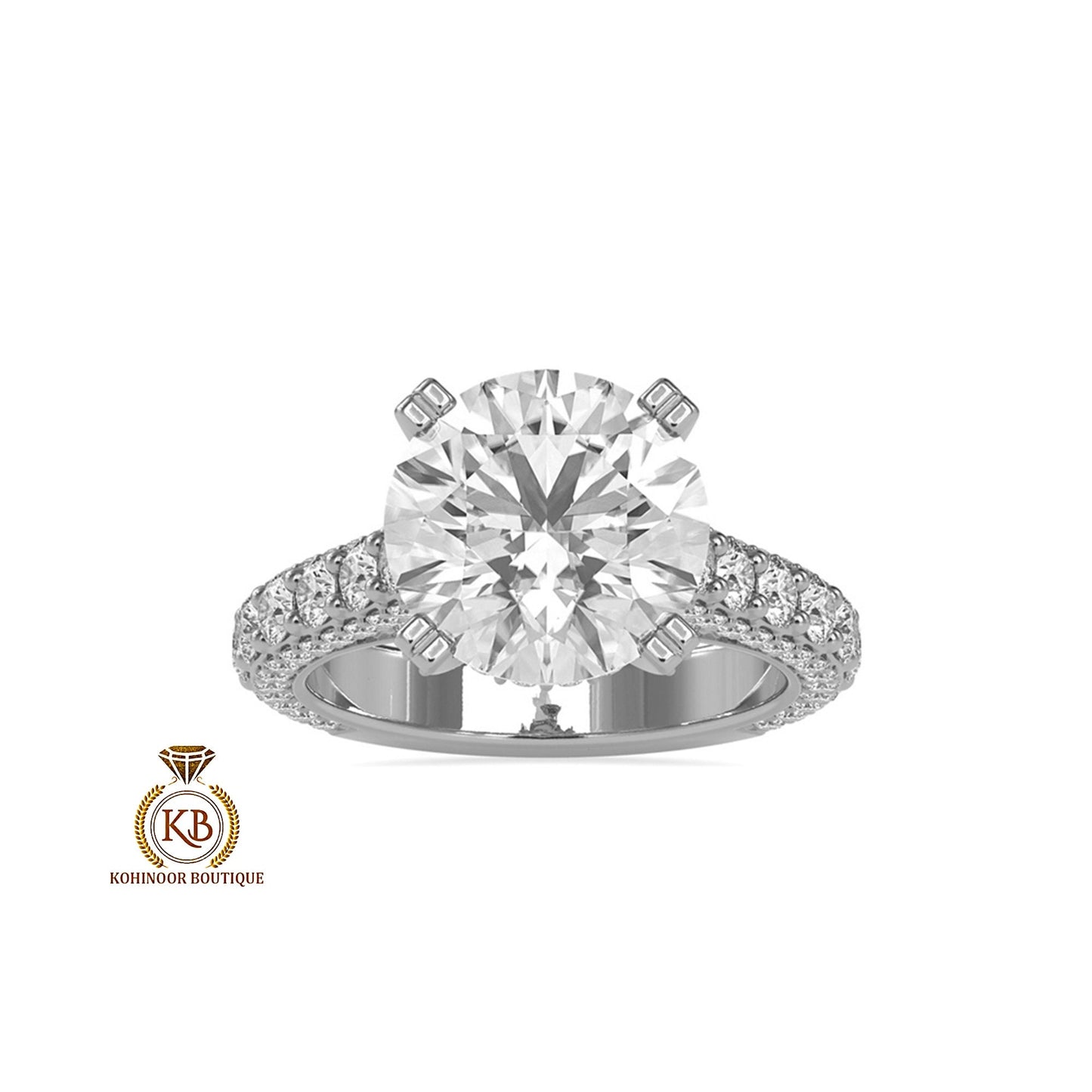 Round Cut Under Halo 3 side pave band Cathedral with pave basket Moissanite Engagement ring, art deco ring, right hand ring